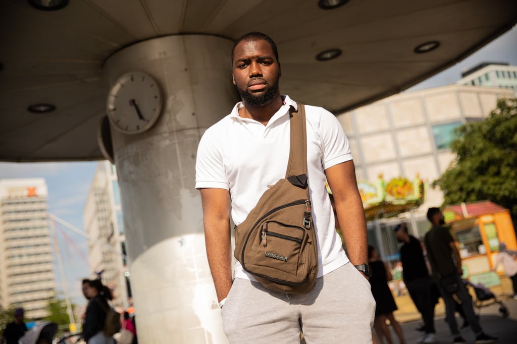 Nigerian Temitayo Oyeniran was living in Ukraine when Russia invaded. He is now in Berlin, and hopes to stay in Germany. Photo: Isabel Joy Kua