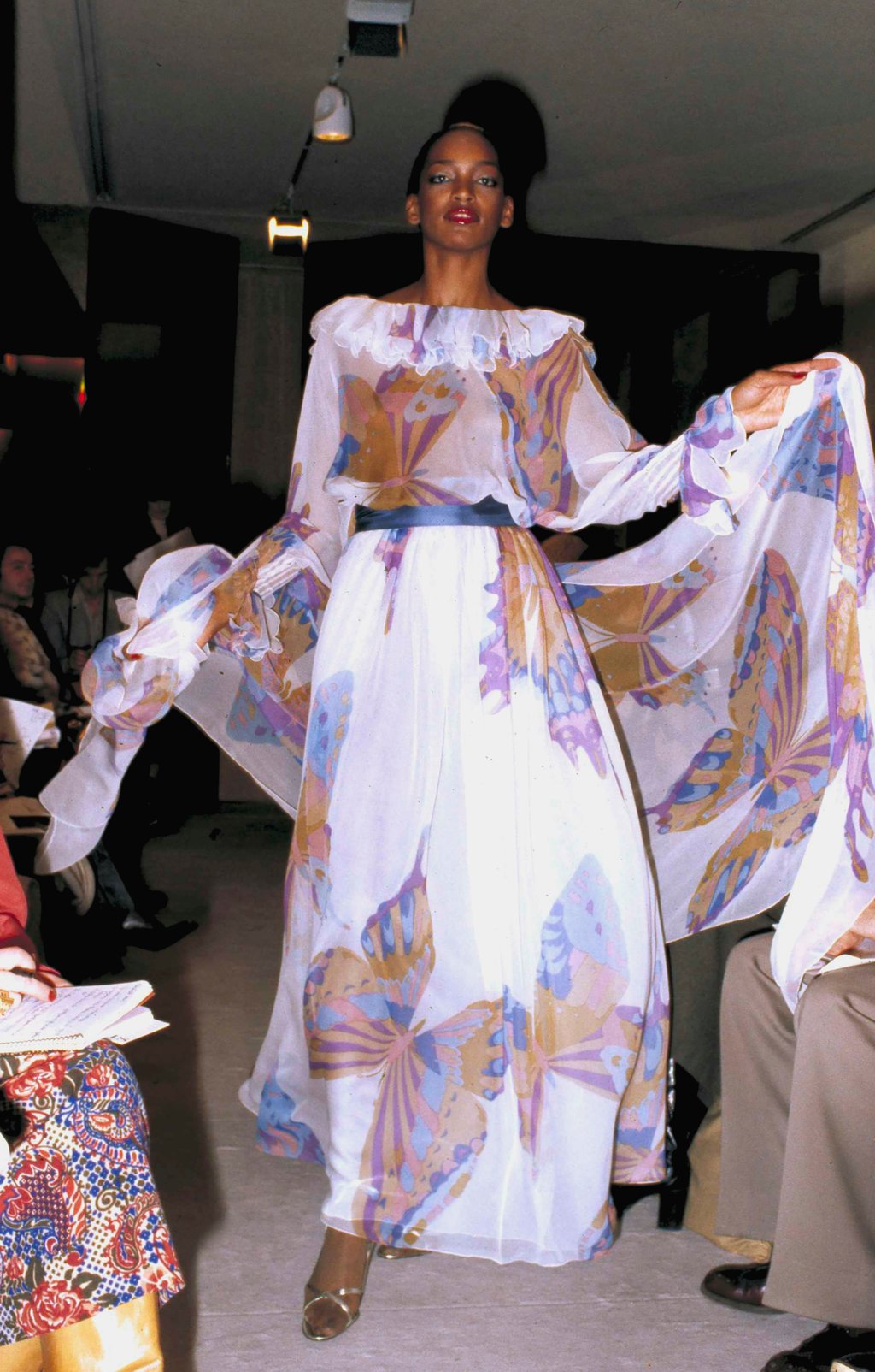 The spring/summer high fashion collection by Japanese designer Hanae Mori modelled in 1978, in Paris. Photo: AP Photo The spring/summer high fashion collection by Japanese designer Hanae Mori modelled in 1978, in Paris. Photo: AP Photo