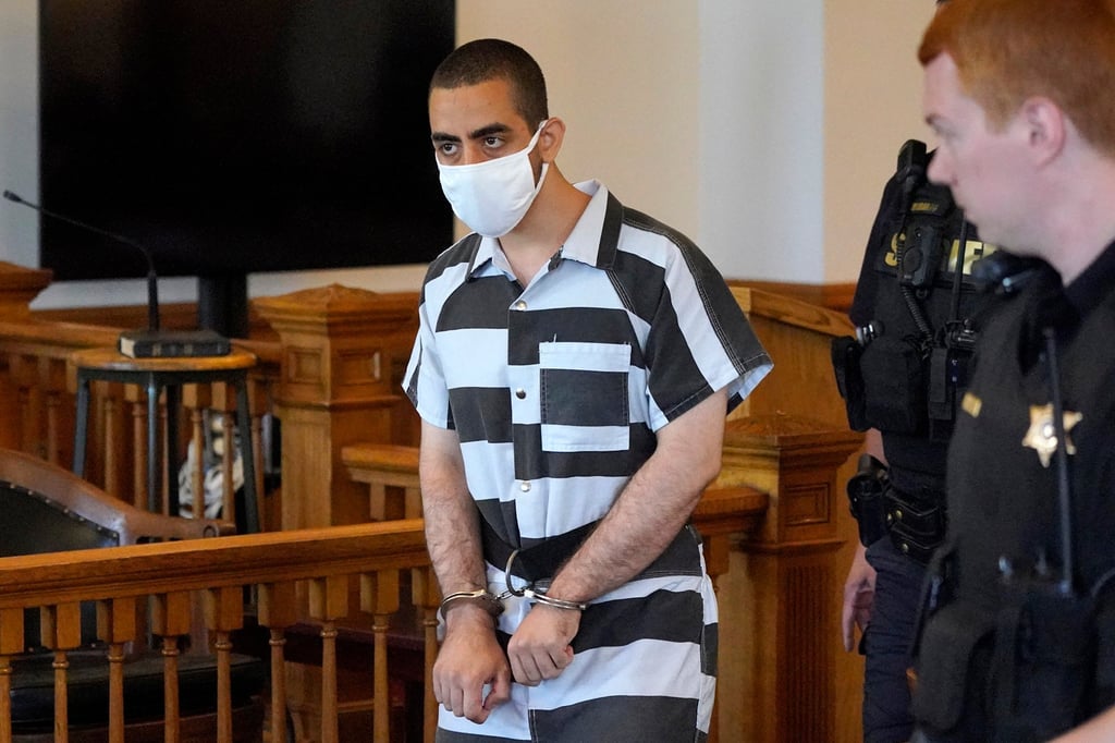 Hadi Matar, 24, arrives for an arraignment in the Chautauqua County Courthouse in Mayville, New York, on Saturday. Photo: AP