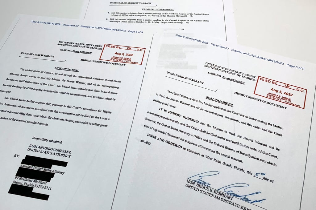 US Magistrate Judge Bruce Reinhart ordered some documents related to the search of Donald Trump’s Mar-a-Lago estate, including the warrant’s cover sheet, made public on Thursday. Photo: AP