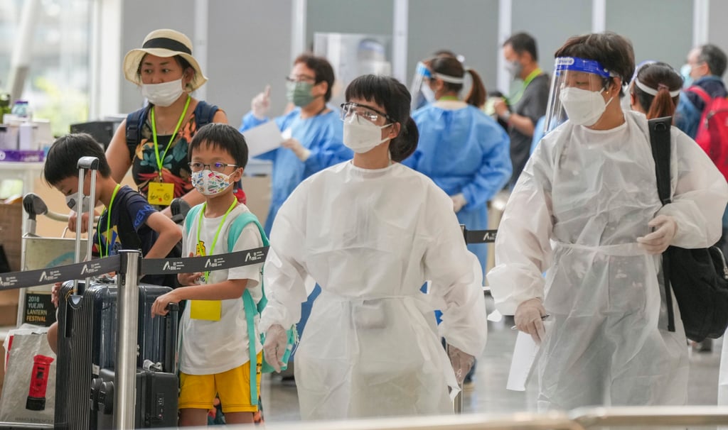 Travellers arrive at Hong Kong International Airport in Chek Lap Kok. All inbound passengers will be required to undergo 3-day quarantine at designated hotels in the city, followed by 4-day medical surveillance at home or self-arranged accommodation. Photo: SCMP / Sam Tsang Travellers arrive at Hong Kong International Airport in Chek Lap Kok. All inbound passengers will be required to undergo 3-day quarantine at designated hotels in the city, followed by 4-day medical surveillance at home or self-arranged accommodation. Photo: SCMP / Sam Tsang