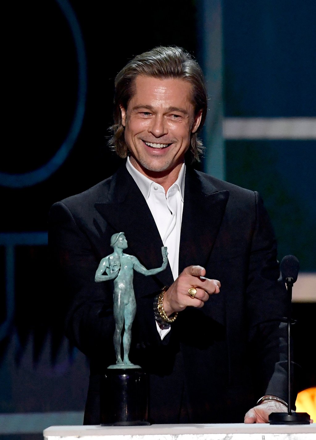 Brad Pitt accepts a 2020 Screen Actors Guild Award for his supporting role in Once Upon a Time in Hollywood. Photo: Getty Images for Turner/AFP