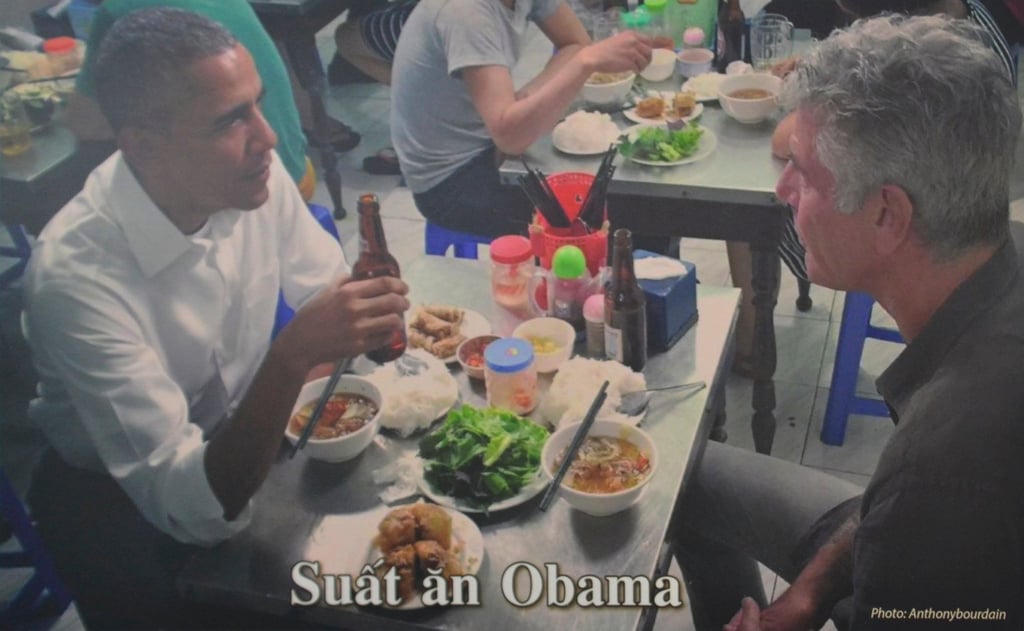 Anthony Bourdain takes then President Barack Obama for a bowl of bun cha in Hanoi on an episode of his show, Parts Unknown, that originally aired in 2016. Photo: Anthony Bourdain Anthony Bourdain takes then President Barack Obama for a bowl of bun cha in Hanoi on an episode of his show, Parts Unknown, that originally aired in 2016. Photo: Anthony Bourdain