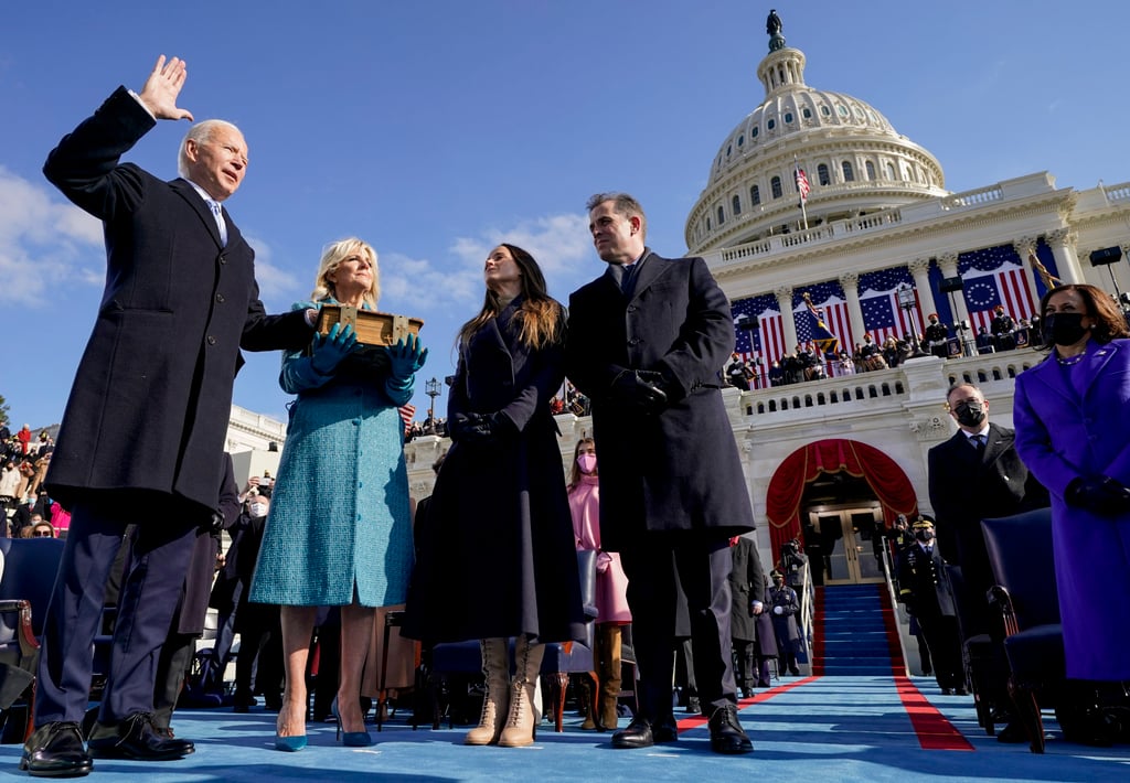 Joe Biden is sworn in as the 46th president of the US in Washington in January 2021, as Jill Biden holds the bible and their children Ashley and Hunter watch. Photo: AP Joe Biden is sworn in as the 46th president of the US in Washington in January 2021, as Jill Biden holds the bible and their children Ashley and Hunter watch. Photo: AP