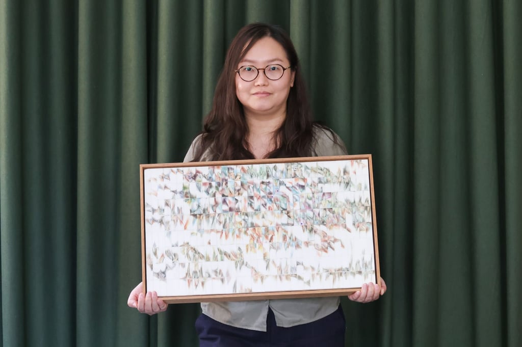 Cheung with her “Erasing News: Jumbo” (2022). Photo: Jonathan Wong