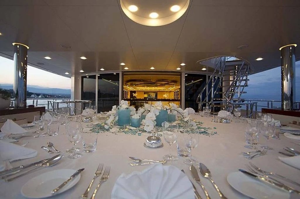 The alfresco table on board the Axioma shows just how much luxurious silverware was on board when it was impounded. Photo: Luxurylaunches