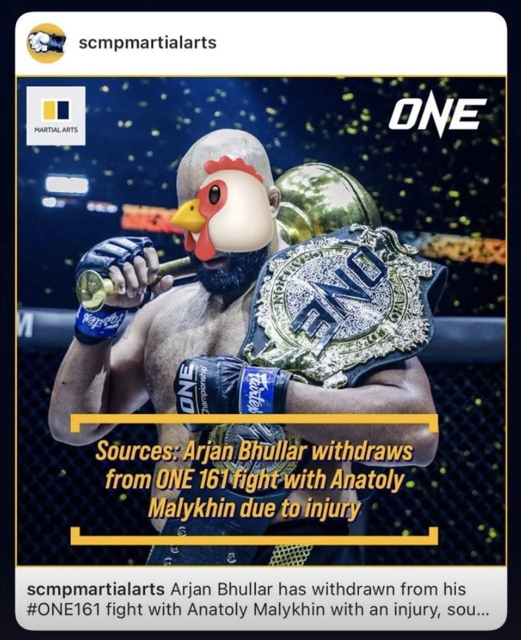 A screenshot from Anatoly Malykhin’s Instagram story mocking Arjan Bhullar.