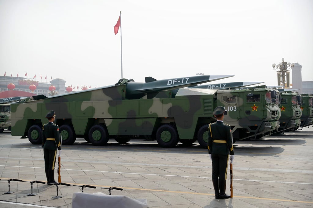 Chinese DF-17 hypersonic glide vehicles seen during a parade in Beijing. Photo: AP Chinese DF-17 hypersonic glide vehicles seen during a parade in Beijing. Photo: AP