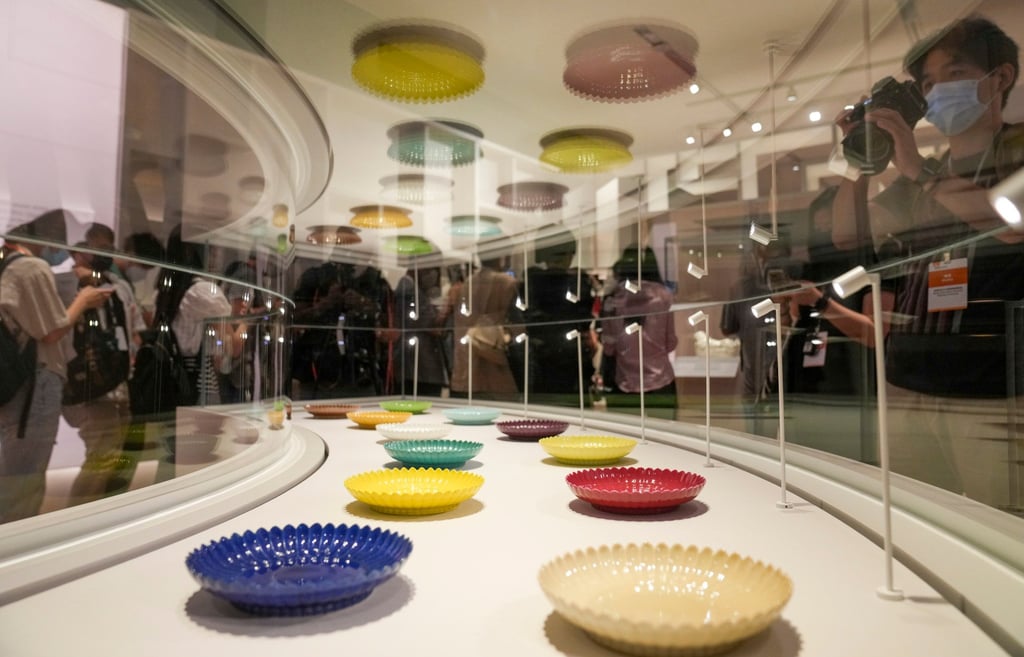 The twelve chrysanthemum- shaped dishes at the Hong Kong Palace Museum. Commissioned in 1733 by Yongzheng, the fourth emperor of the Qing dynasty, they represent the evolution of ceramic craftsmanship and technology, with bold, colourful glazes that were newly invented at the time. Photo: Sam Tsang