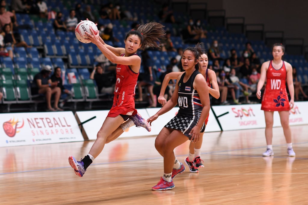 Action from Hong Kong’s opening game in the Asian Netball Championships against Thailand. Photo: Netball Singapore