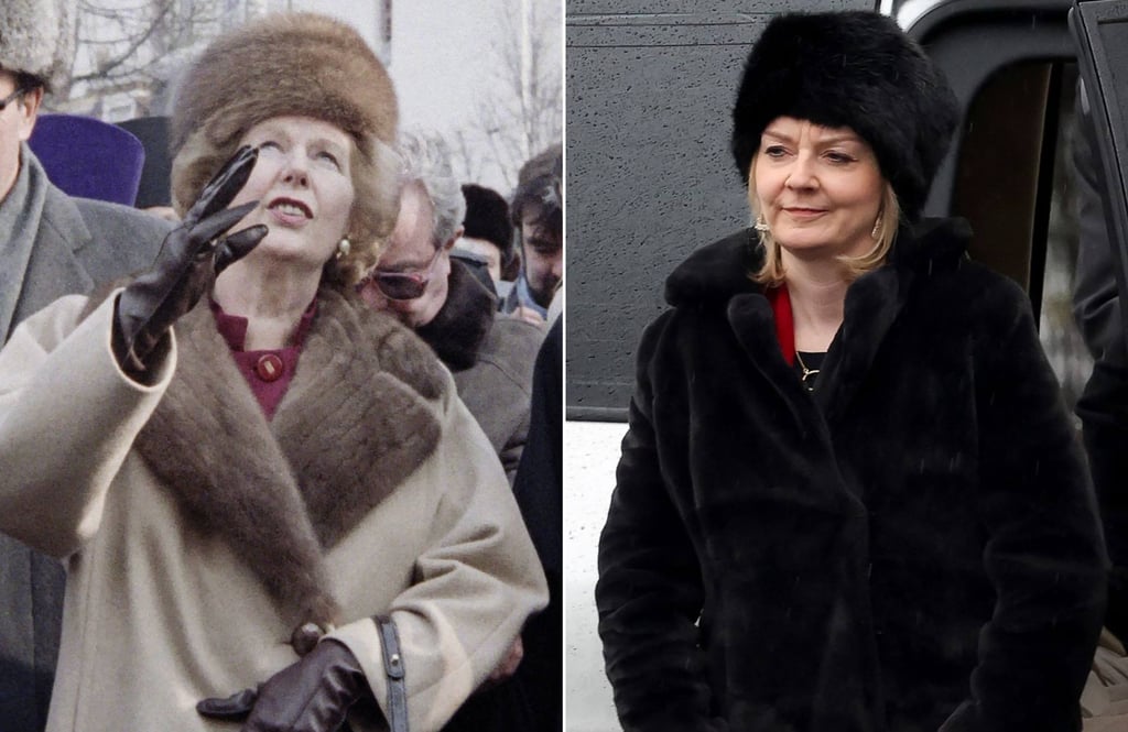 Former British prime minister Margaret Thatcher (left) seen visiting Zagorsk, Russia, on March 29, 1987, and Britain’s new Prime Minister Liz Truss in Kyiv, Ukraine, on February 17. Photo: AFP Former British prime minister Margaret Thatcher (left) seen visiting Zagorsk, Russia, on March 29, 1987, and Britain’s new Prime Minister Liz Truss in Kyiv, Ukraine, on February 17. Photo: AFP