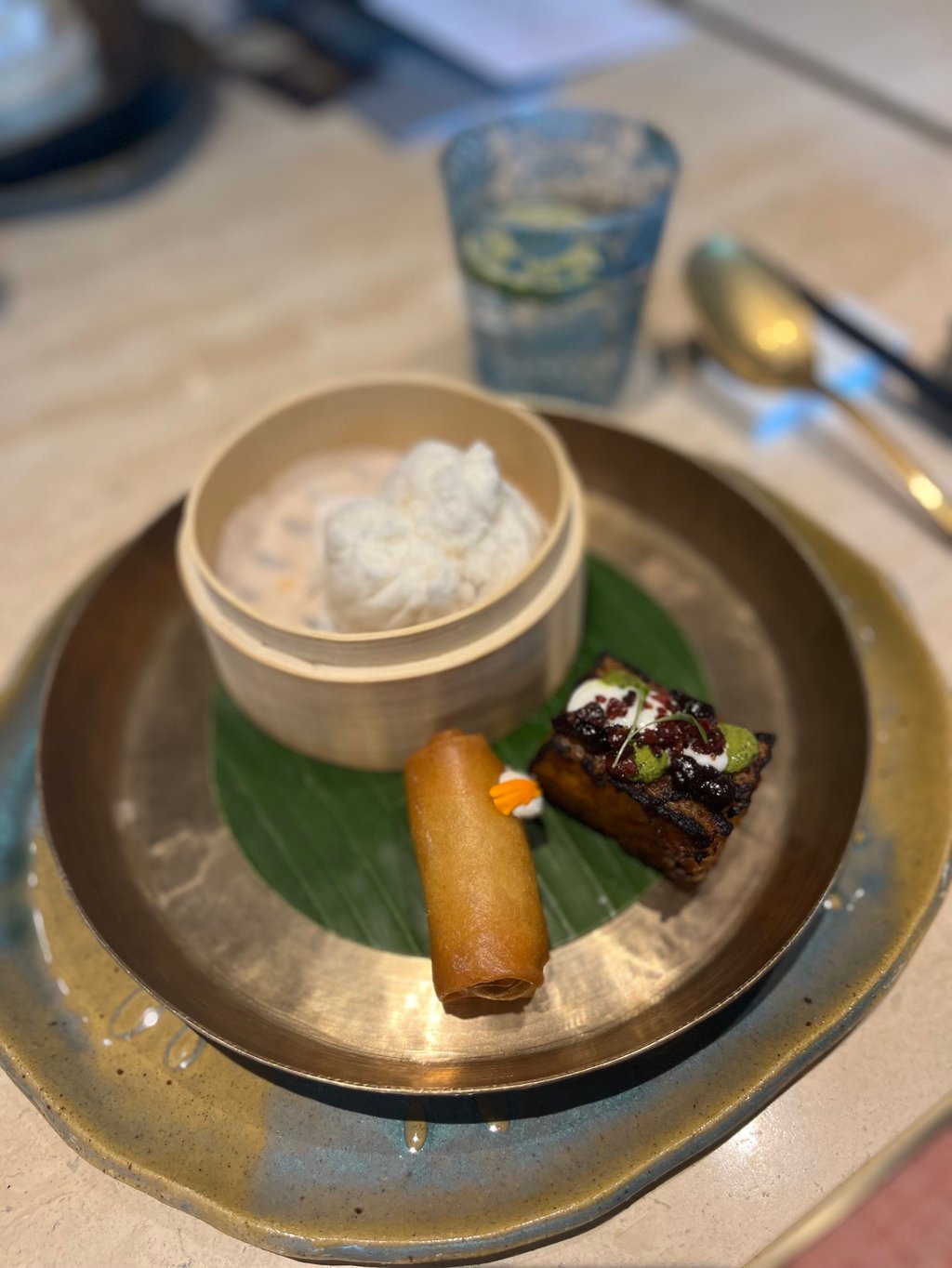 A trio of Indian-Chinese dim sum started the four-hands meal by Chaat and Forum. Photo: Chaat A trio of Indian-Chinese dim sum started the four-hands meal by Chaat and Forum. Photo: Chaat