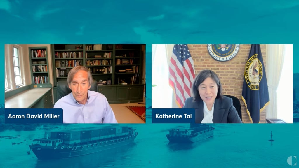 Tai gave her remarks at an event hosted by the Carnegie Endowment for International Peace in Washington on Wednesday, moderated by Aaron David Miller, a senior fellow at the think tank. Image: CEIP Tai gave her remarks at an event hosted by the Carnegie Endowment for International Peace in Washington on Wednesday, moderated by Aaron David Miller, a senior fellow at the think tank. Image: CEIP