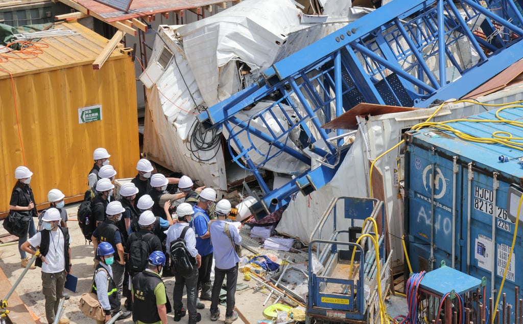Secretary for Labour and Welfare Chris Sun Yuk-han said the preliminary suspicion was that the base of the crane had obvious faults. Similar crane operations under the same contractor have been suspended. Photo: Jelly Tse