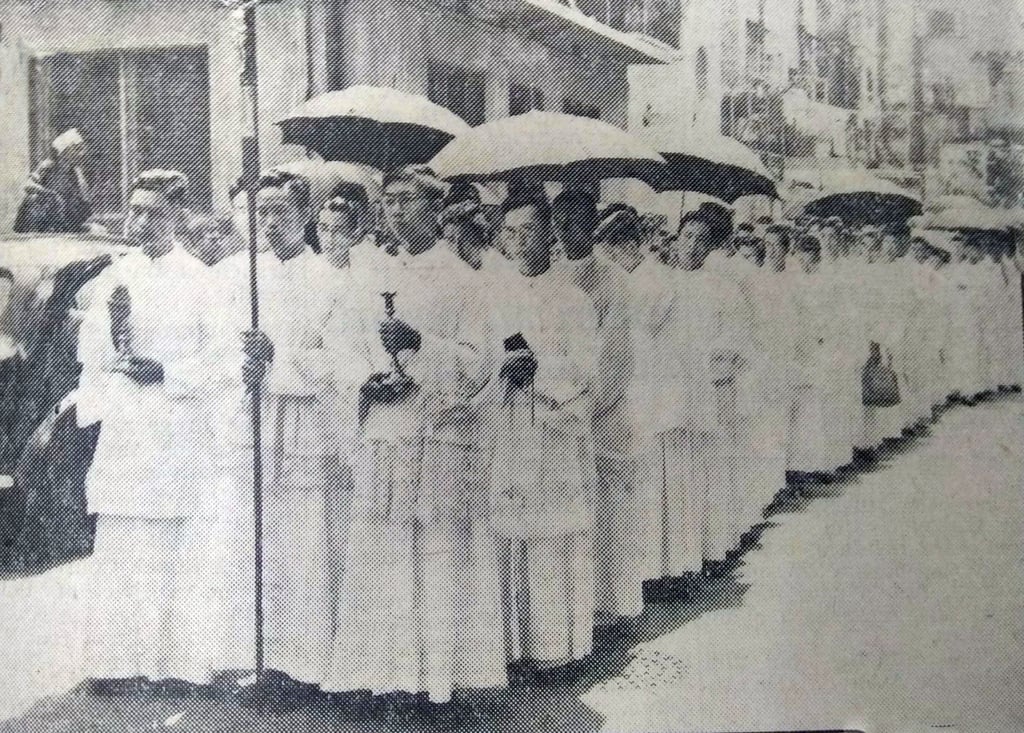 The solemn procession bearing the remains of the murdered priests from the Holy Souls Church in Wan Chai to the Catholic Cemetery in Happy Valley, Hong Kong. Photo: SCMP The solemn procession bearing the remains of the murdered priests from the Holy Souls Church in Wan Chai to the Catholic Cemetery in Happy Valley, Hong Kong. Photo: SCMP
