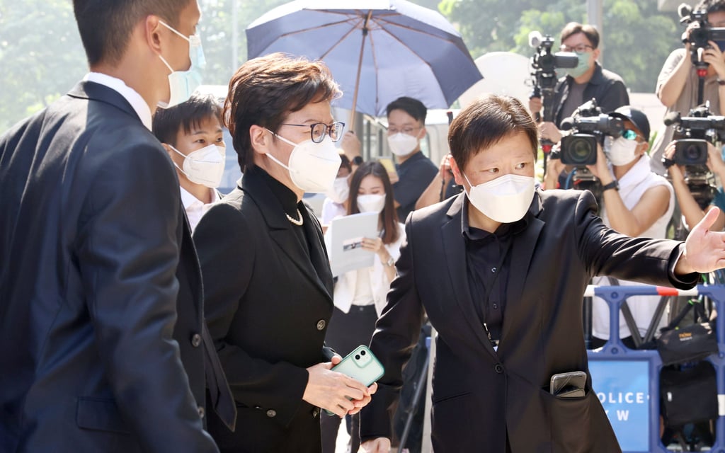 Former chief executive Carrie Lam attends Ambrose Lee’s funeral. Photo: Dickson Lee