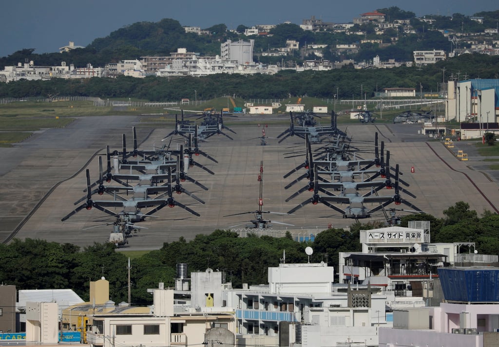 MV-22 Osprey aircraft are seen stationed at the US Marine Corps’ Futenma Air Station in Ginowan on Okinawa. Photo: Reuters