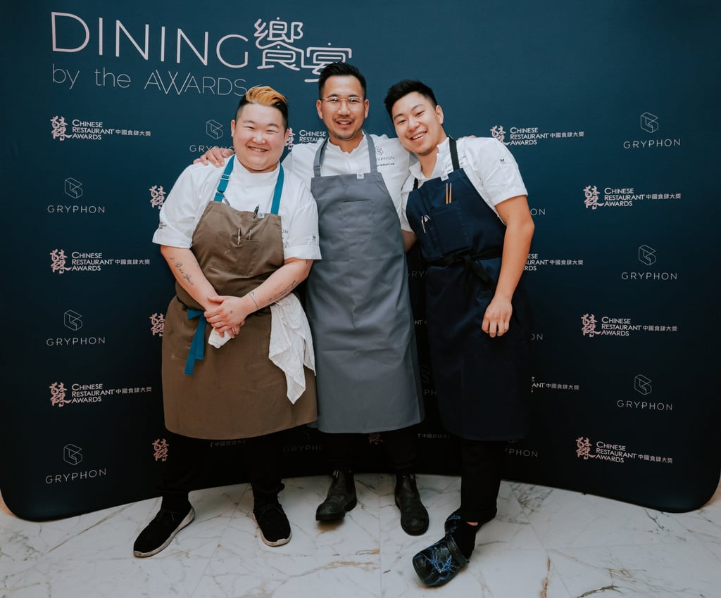 Eva Chin (left) with William Lew (centre) and Lucas Sin. The three chefs recently collaborated on the Chinese Restaurant Awards’ dining series “Hong Kong Renaissance”. Photo: Chinese Restaurant Awards