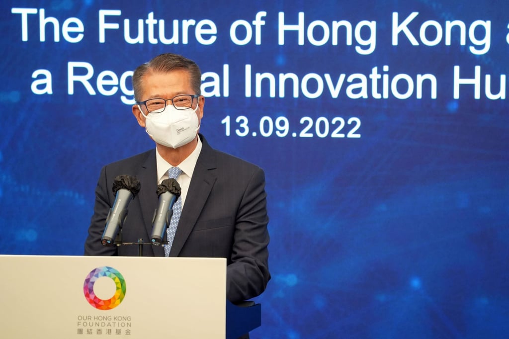 Financial Secretary Paul Chan delivers a speech at the forum. Photo: Handout