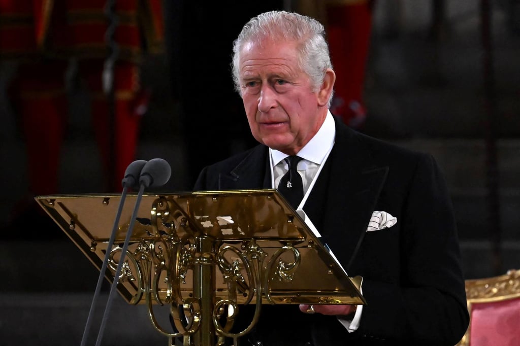 Britain’s King Charles III addresses both Houses of Parliament at Westminster on September 12, following the death of his mother Queen Elizabeth on September 8. Photo: AFP