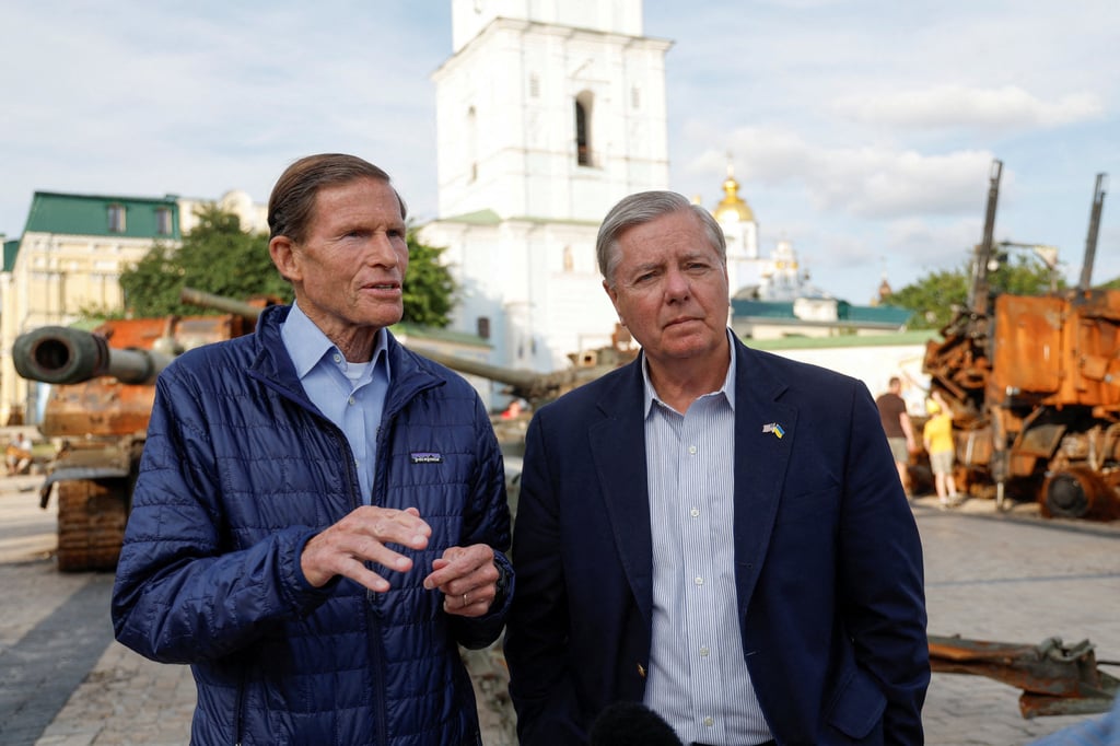 US Senators Lindsey Graham and Richard Blumenthal are interviewed during a visit to Kyiv, Ukraine in July. Photo: Reuters