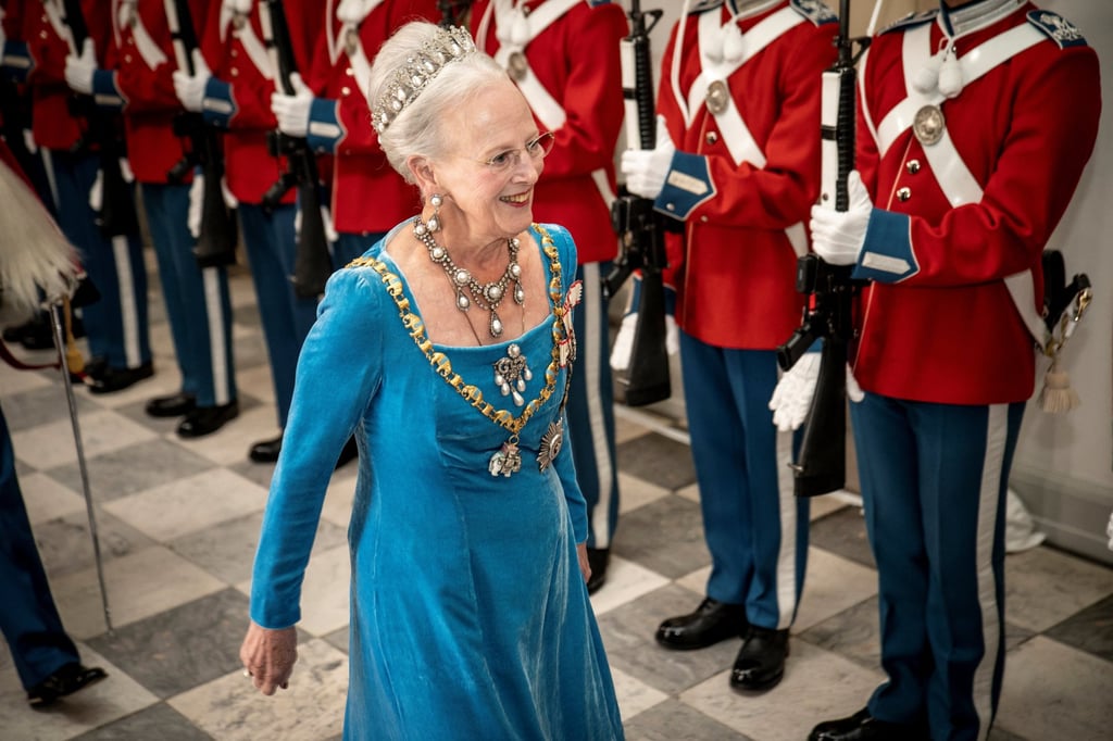 Danish Queen Margrethe arrives at a gala banquet held to mark the 50th anniversary of her accession to the throne at Christiansborg Palace in Copenhagen, Denmark, on September 11. Photo: Reuters Danish Queen Margrethe arrives at a gala banquet held to mark the 50th anniversary of her accession to the throne at Christiansborg Palace in Copenhagen, Denmark, on September 11. Photo: Reuters