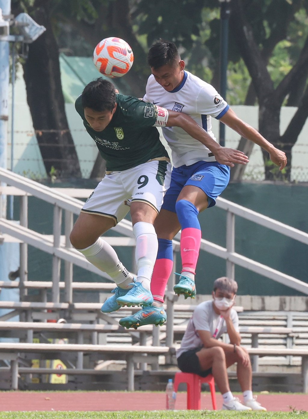 Kitchee’s Law Tsz-chun (right) and Sham Shui Po’s Lo Kong-wai both jump for the ball during Sunday’s Hong Kong Premier League clash at Sham Shui Po Sports Ground. Photo: Edmond So Kitchee’s Law Tsz-chun (right) and Sham Shui Po’s Lo Kong-wai both jump for the ball during Sunday’s Hong Kong Premier League clash at Sham Shui Po Sports Ground. Photo: Edmond So