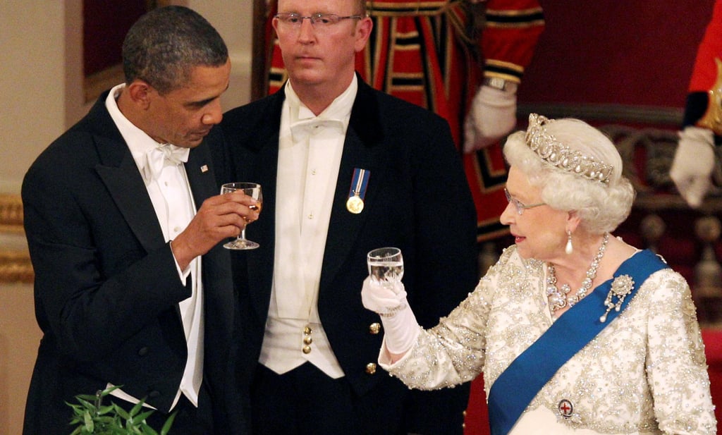Queen Elizabeth and then President Barack Obama toast during a state banquet in Buckingham Palace in London, in 2011. Photo: Reuters