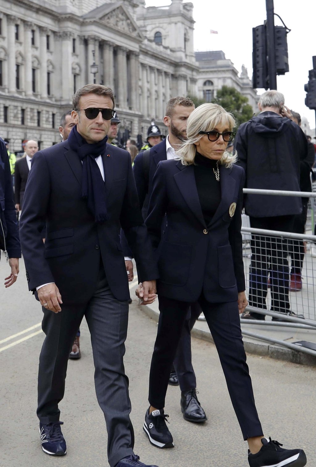 French President Emmanuel Macron and his wife Brigitte arrive at Westminster Hall. Their casual footwear caused an online storm. Photo: EPA-EFE/Olivier Hoslet