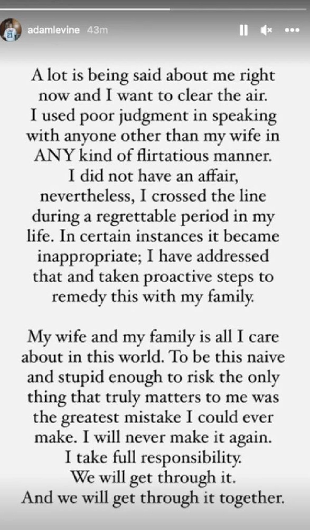 Adam Levine took to Instagram to make a humble apology. Photo: @adamlevine/Instagram