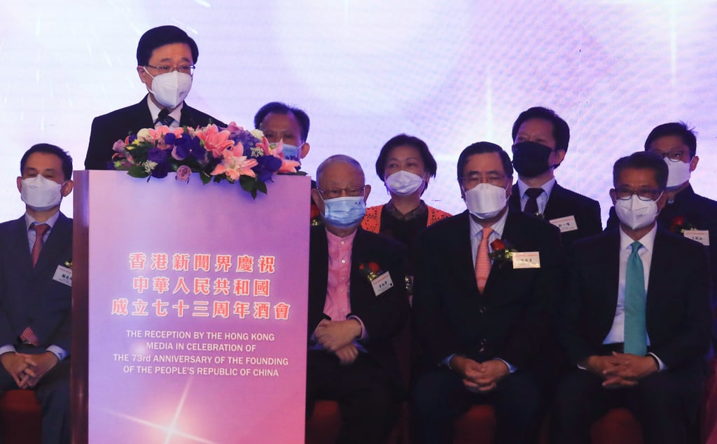 Hong Kong Chief Executive John Lee attends a reception organised by the city’s news industry on Thursday ahead of National Day on October 1. Photo: Xiaomei Chen