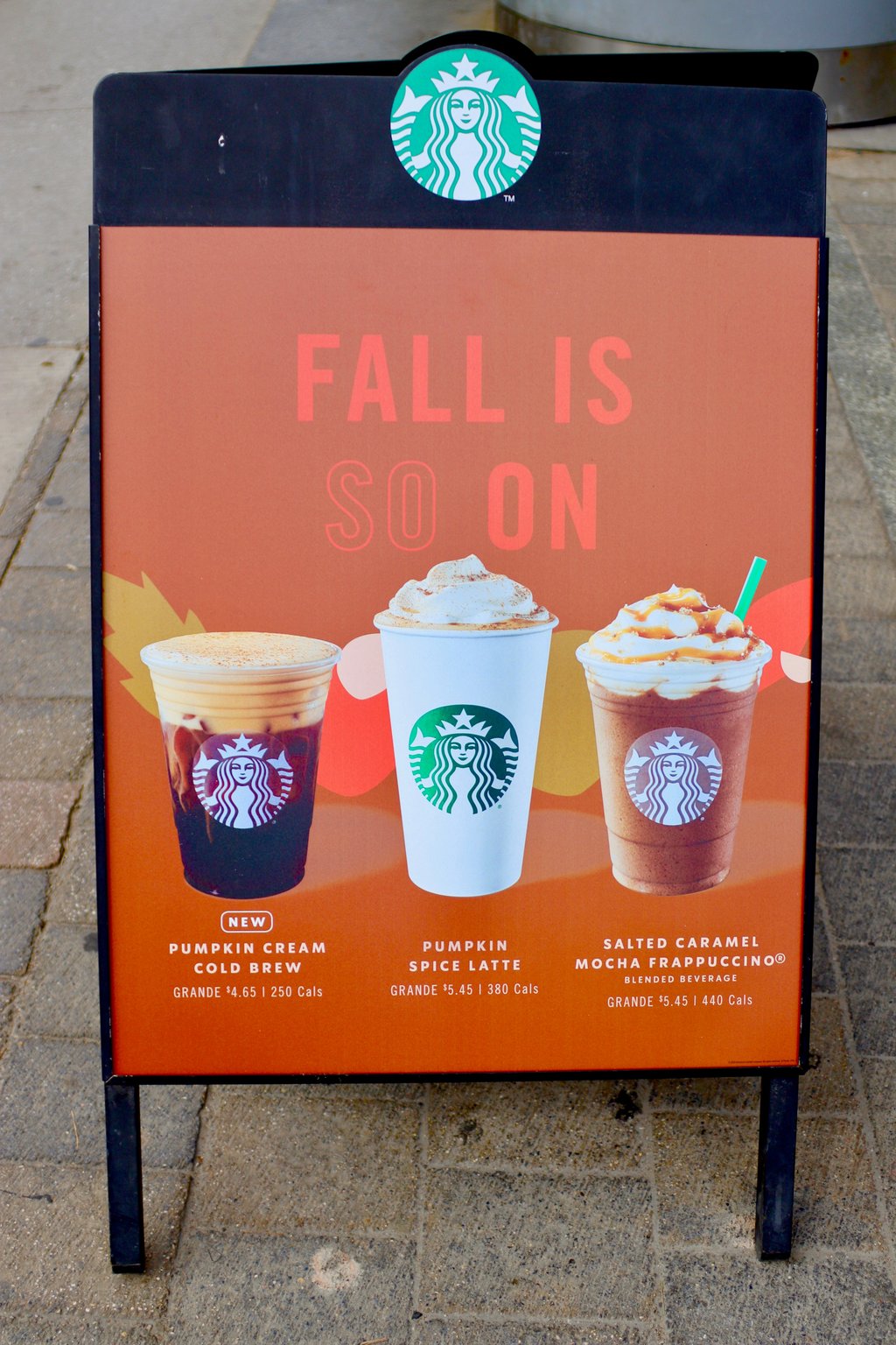 Starbucks advertises their autumn menu of pumpkin-themed drinks. Photo: Shutterstock
