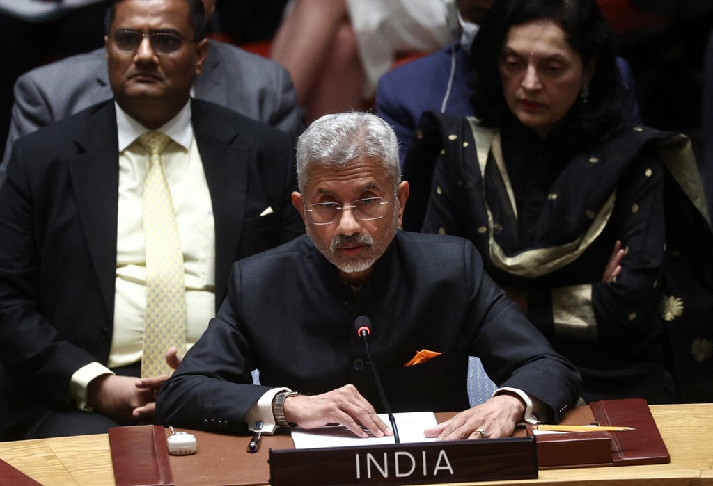 Indian External Affairs Minister Subrahmanyam Jaishankar speaks during a UN Security Council meeting in New York on the situation in Ukraine on Thursday. Photo: Reuters Indian External Affairs Minister Subrahmanyam Jaishankar speaks during a UN Security Council meeting in New York on the situation in Ukraine on Thursday. Photo: Reuters