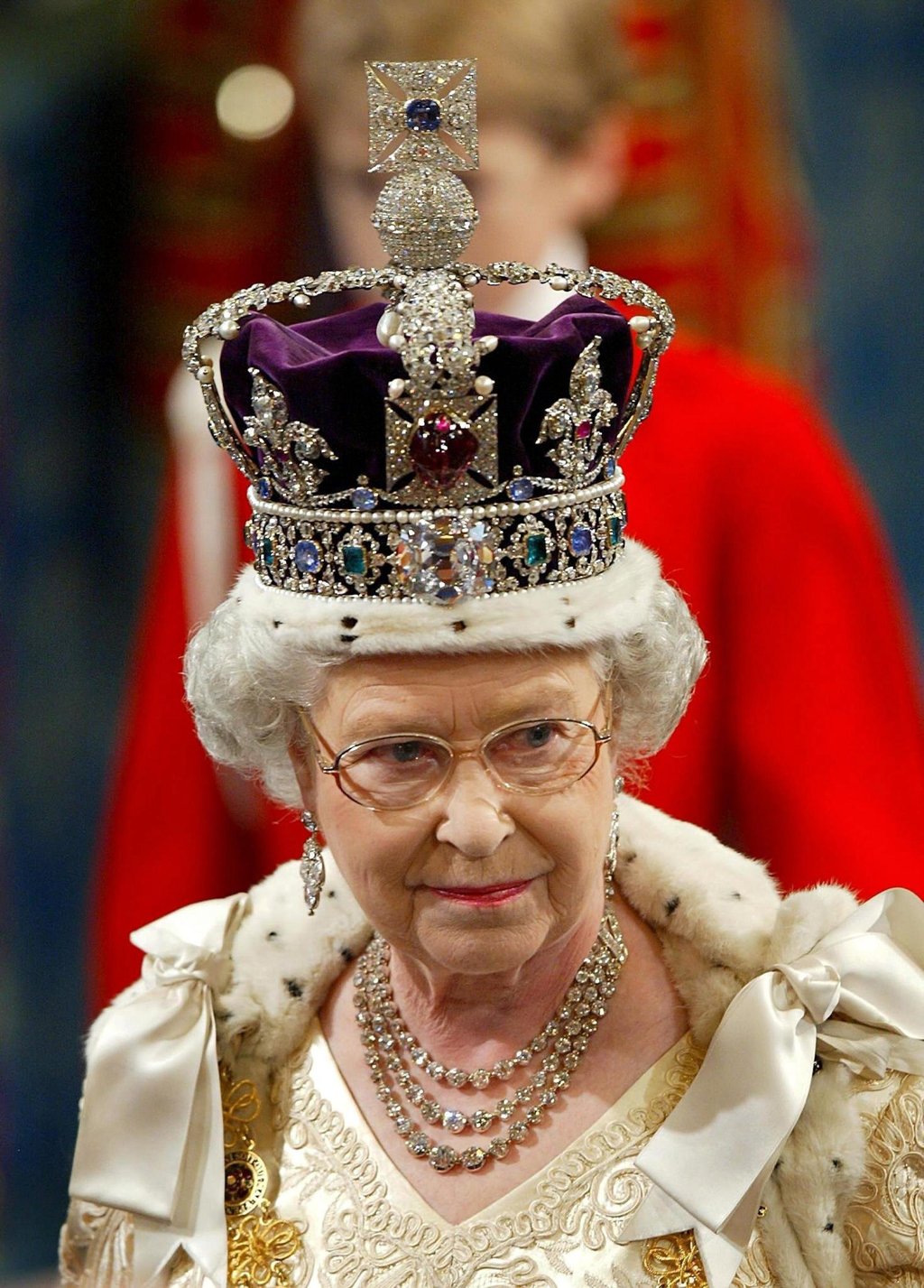 Queen Elizabeth wearing the Imperial Crown during the ceremonial state opening of parliament, in 2002. Photo: Pool