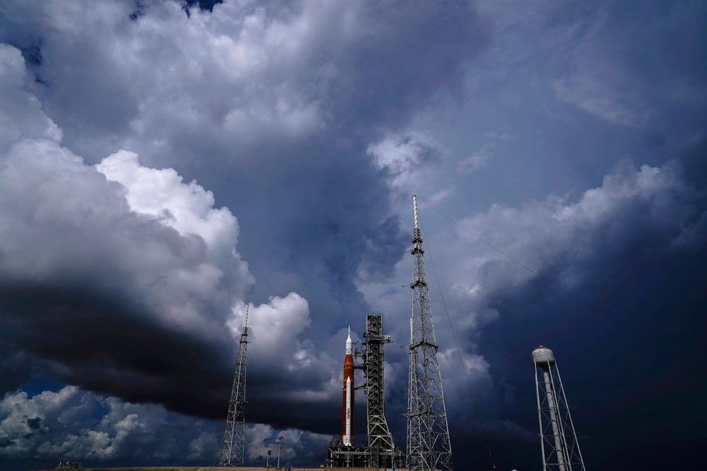 The Nasa moon rocket stands on the launch pad at the Kennedy Space Centre in Florida on September 2. Photo: AP