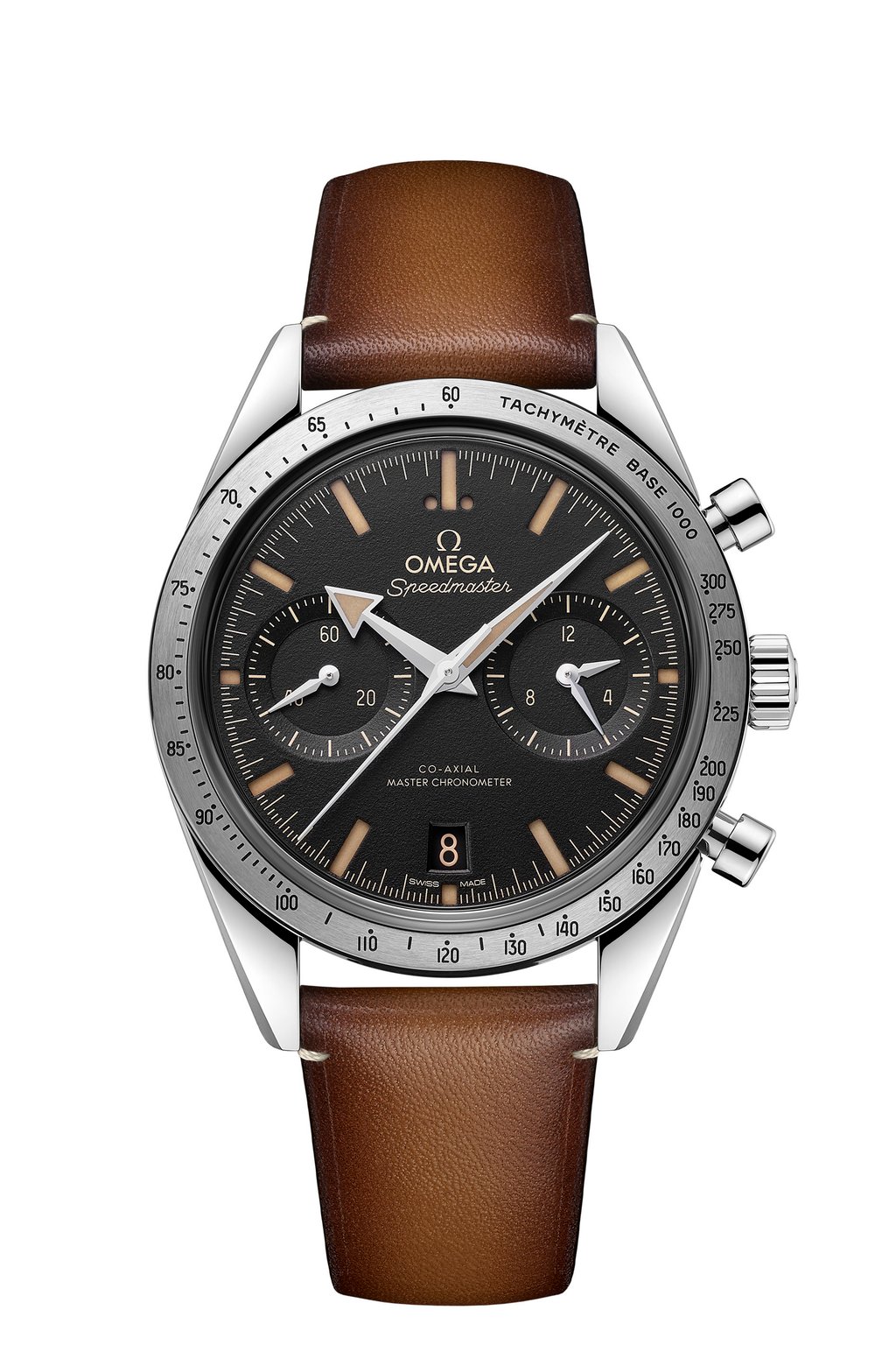 The Omega Speedmaster was first released in 1957; the ’57 line’s bracelets and dials come in blue, black, green or burgundy. The Omega Speedmaster was first released in 1957; the ’57 line’s bracelets and dials come in blue, black, green or burgundy.