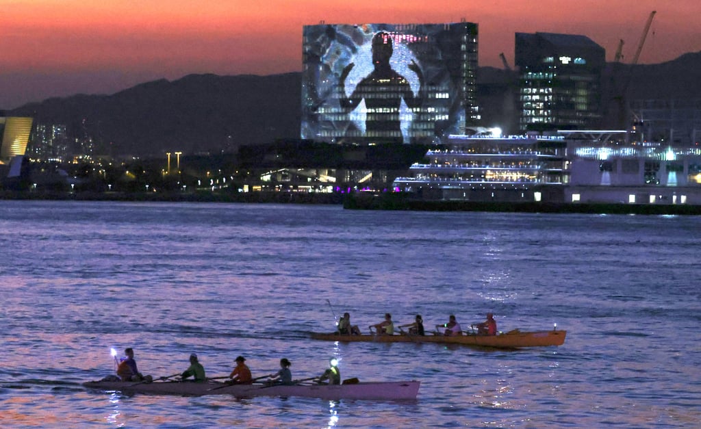 The 65-by-110-metre LED screen on the exterior of M+ museum. Photo: Nora Tam The 65-by-110-metre LED screen on the exterior of M+ museum. Photo: Nora Tam