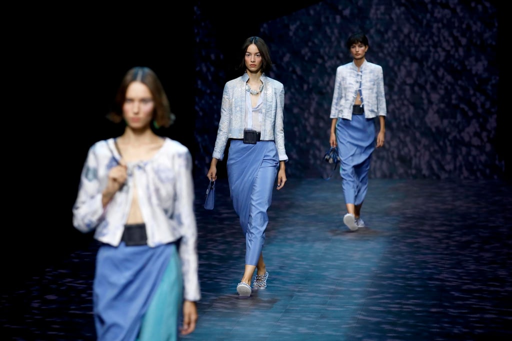 Pearly white ensembles by Italian designer Giorgio Armani for his label Emporio Armani opened its spring/summer 2023 collection during the Milan Fashion Week, in Milan, Italy, on September 22. Photo: EPA-EFE