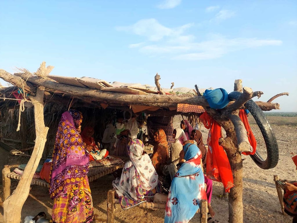 Women in a flood relief camp in Pakistan’s Balochistan province. Photo: Mahwari Justice