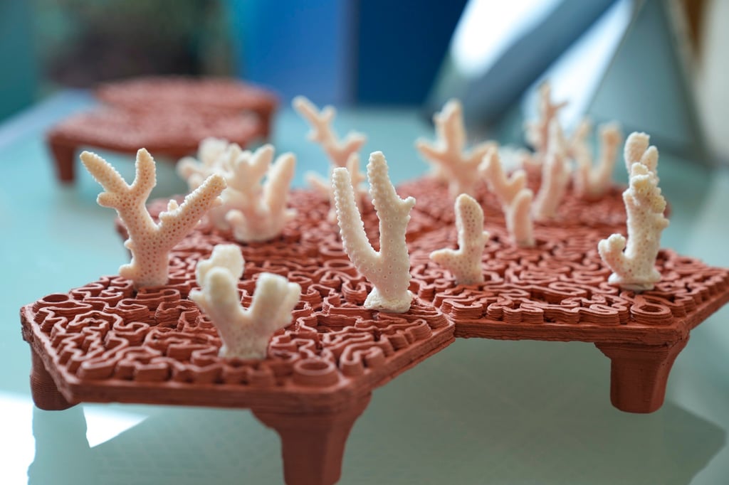 ArchiREEF’s 3D-printed terracotta reef tiles. Photo: Sam Tsang ArchiREEF’s 3D-printed terracotta reef tiles. Photo: Sam Tsang