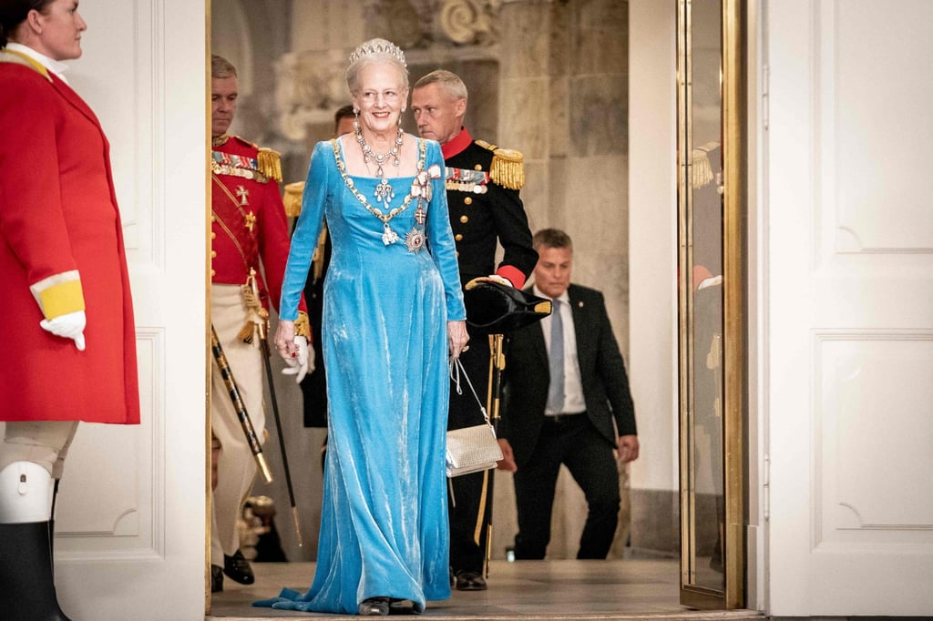 Queen Margrethe of Denmark arrives to the gala banquet at Christiansborg Palace on September 11, during celebrations to mark the 50th anniversary of her accession to the throne. Photo: AFP
