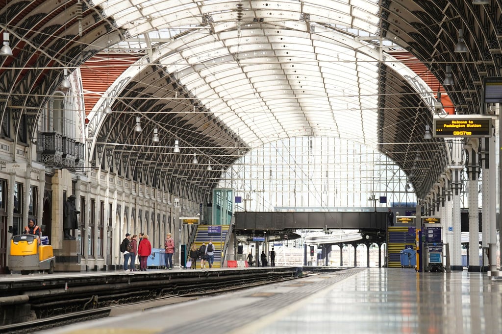 Empty platforms are seen at Paddington railway station during a 24-hour strike by four transport trade unions, in London on Saturday. Photo: PA via AP
