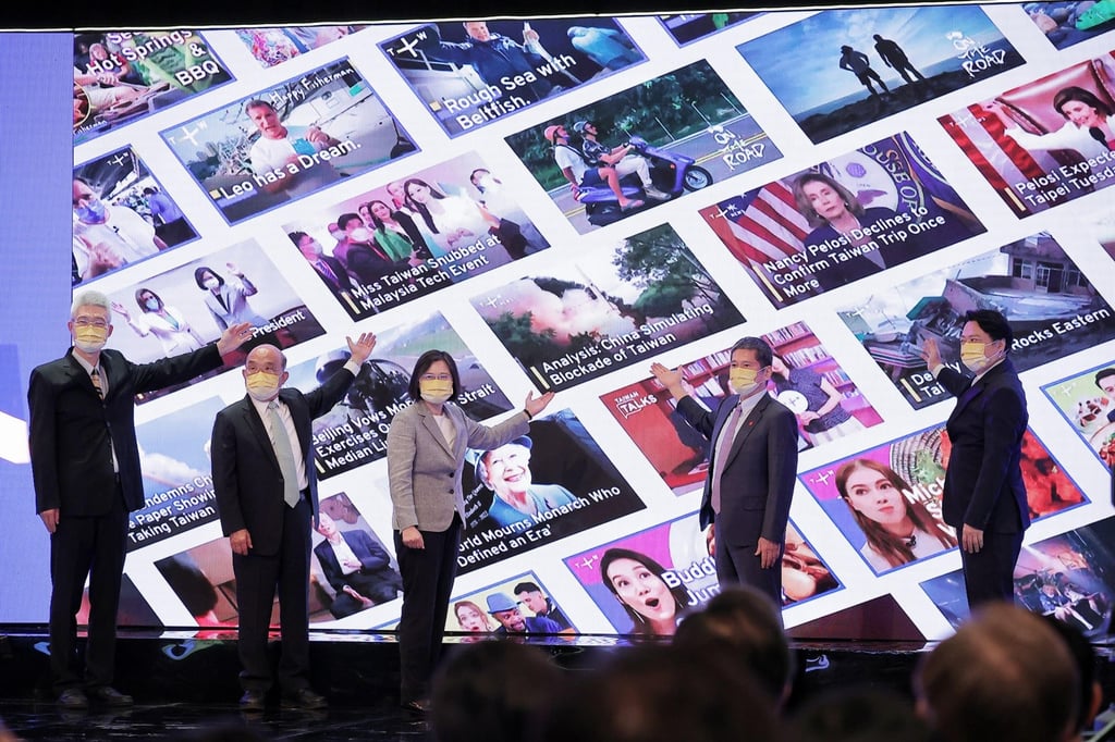 President Tsai Ing-wen (third left) and other Taiwanese officials at the launch of the TaiwanPlus channel. Photo: Handout President Tsai Ing-wen (third left) and other Taiwanese officials at the launch of the TaiwanPlus channel. Photo: Handout