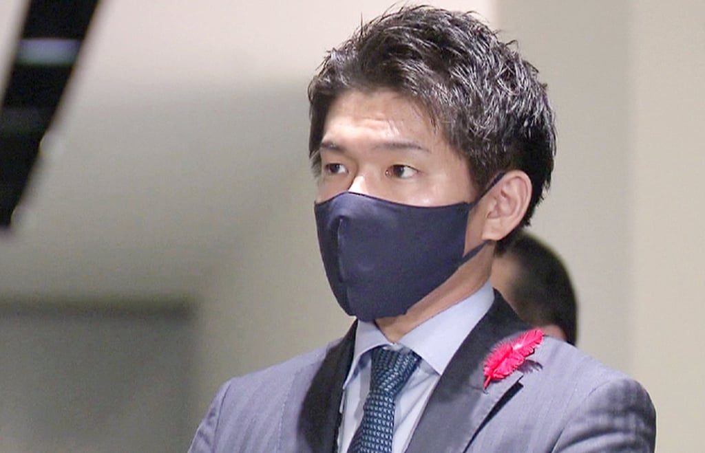 Shotaro, the prime minister’s eldest son, had been a secretary in his father’s office since March 2020. He previously worked for trading house Mitsui & Co. Photo: NHK