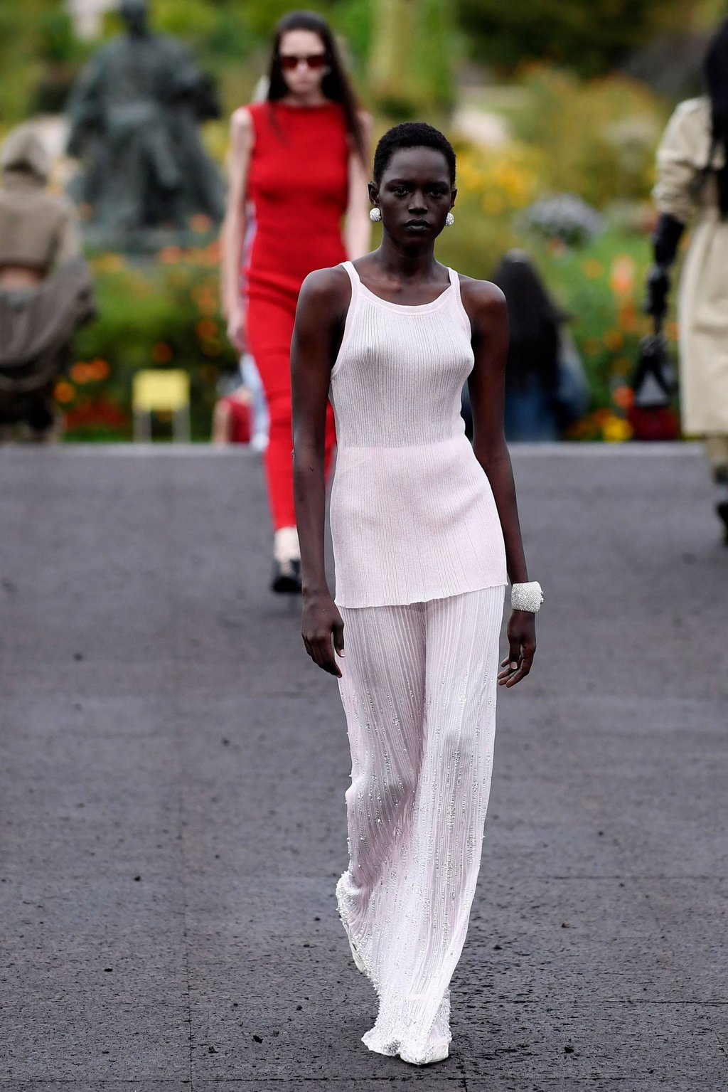 A slightly translucent ensemble worn by a model for Givenchy during the spring-summer 2023 fashion show as part of the Paris Womenswear Fashion Week, in Paris, on October 2. Photo: AFP A slightly translucent ensemble worn by a model for Givenchy during the spring-summer 2023 fashion show as part of the Paris Womenswear Fashion Week, in Paris, on October 2. Photo: AFP