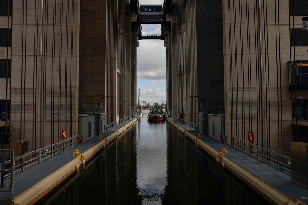The new boat lift on the Oder-Havel Canal near Niederfinow in the German state of Brandenburg, during its inauguration on October 4, 2022. Photo: AFP