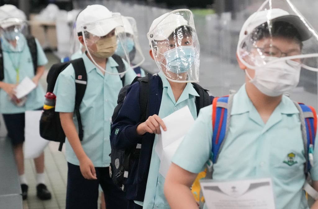 The government in August announced secondary schools would be allowed to hold full-day classes on campuses if 90 per cent of their students have had three Covid-19 shots. Photo: Sam Tsang The government in August announced secondary schools would be allowed to hold full-day classes on campuses if 90 per cent of their students have had three Covid-19 shots. Photo: Sam Tsang