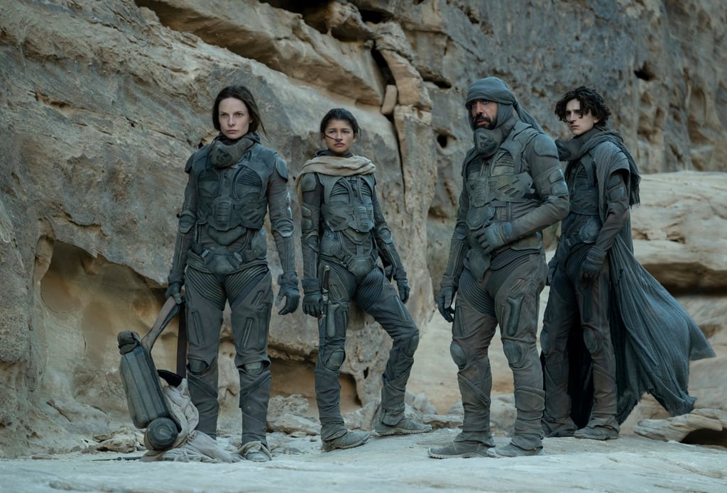 From left, Rebecca Ferguson, Zendaya, Javier Bardem and Timothée Chalamet in the 2021 sci-fi blockbuster Dune. Photo: Chia Bella James From left, Rebecca Ferguson, Zendaya, Javier Bardem and Timothée Chalamet in the 2021 sci-fi blockbuster Dune. Photo: Chia Bella James