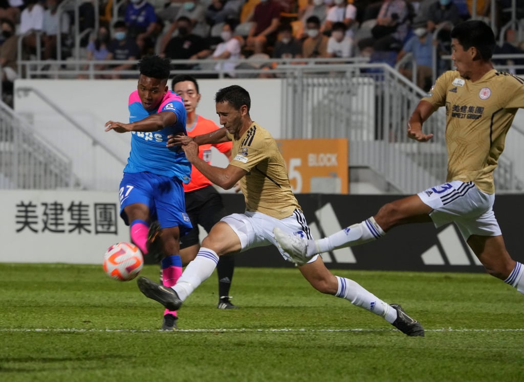 Kitchee’s Maddox Kong (left) in action during the match against Eastern in the Sapling Cup at Mong Kok Stadium. Photo: Sam Tsang Kitchee’s Maddox Kong (left) in action during the match against Eastern in the Sapling Cup at Mong Kok Stadium. Photo: Sam Tsang