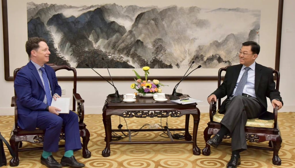 Scott Kennedy and Chinese foreign vice-minister Xie Feng discussed US-China relations on Saturday in Beijing. Kennedy hopes to helps enhance communication between the two countries outside official government channels. Photo: Weibo Scott Kennedy and Chinese foreign vice-minister Xie Feng discussed US-China relations on Saturday in Beijing. Kennedy hopes to helps enhance communication between the two countries outside official government channels. Photo: Weibo